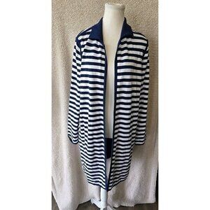 Chico's Solid-Striped Reversible Long Cardigan Sweater Navy NWT Size 2 (Womens L